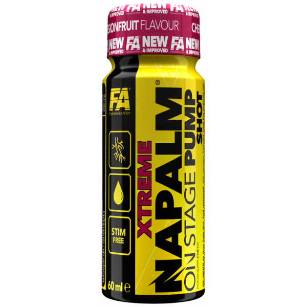 FA® NAPALM ON STAGE PUMP SHOTS 24x60ml Stim free Cherry-Passionfruit